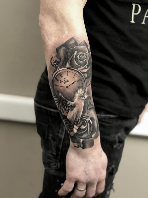 Dove and Pocketwatch forearm piece